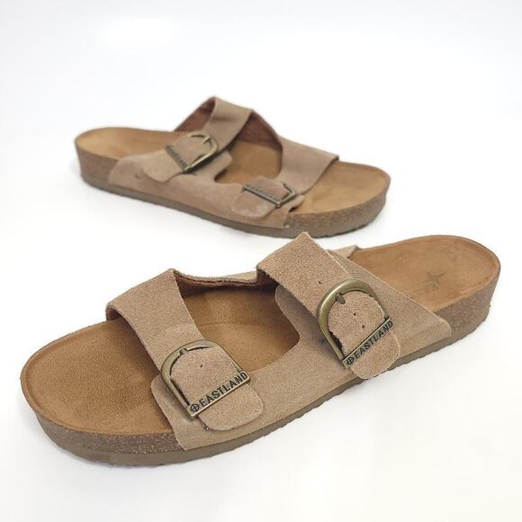 Eastland Mens Sandals Size 12 D Leather Cambridge Buckle Cork Tan Slide​​ - Picture 1 of 12